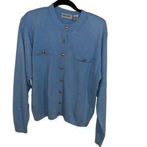 Vintage Kerri n Kelsey Blue Cardigan Sweater Gold Buttons XL y2k preppy retro
